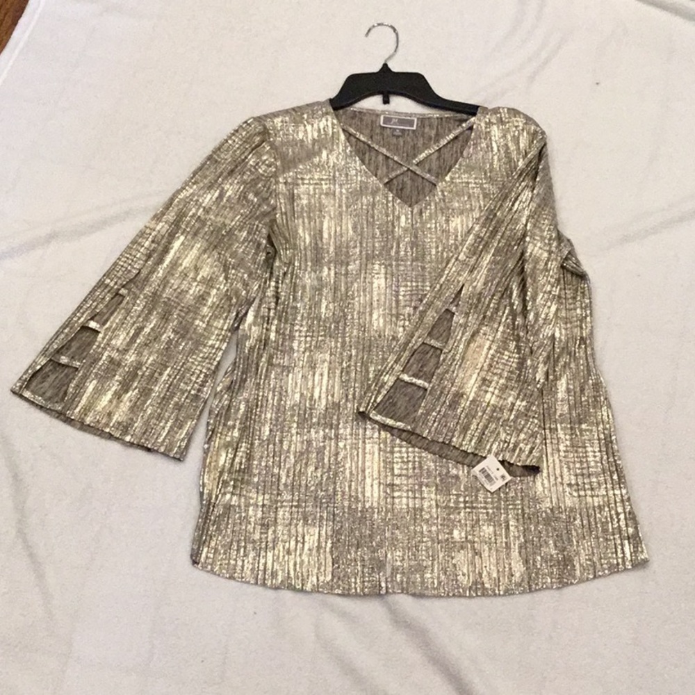 JM Collection Pleated Gold Blouse